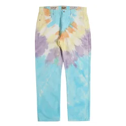 Custom high street baggy denim  loose multicolor tie dye jeans men denim jeans wide leg  jeans for men