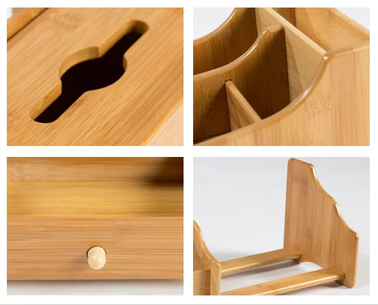 Wood Desktop Storage Holder Office Supplies Bamboo Desk Organizer with Drawer
