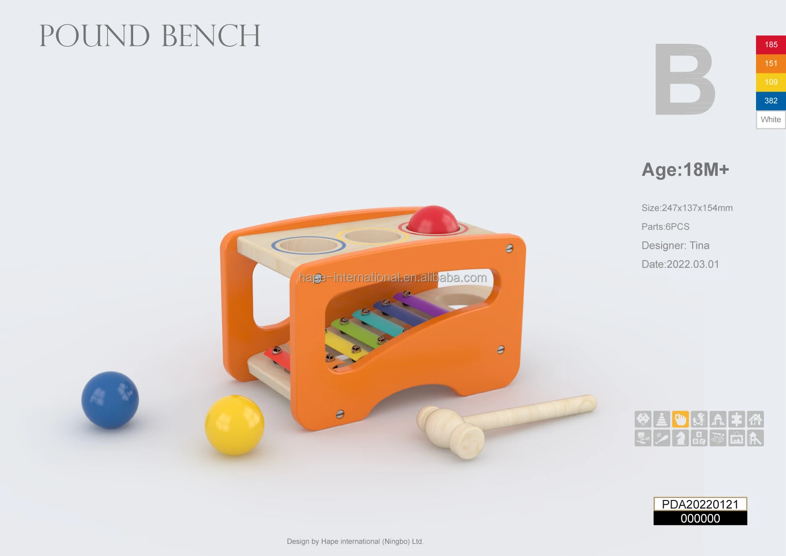 Pound And Tap Bench Toy Wooden Kids Work Hammer Pounding For Xylophone Durable Musical With Slide Out Toddler Educational