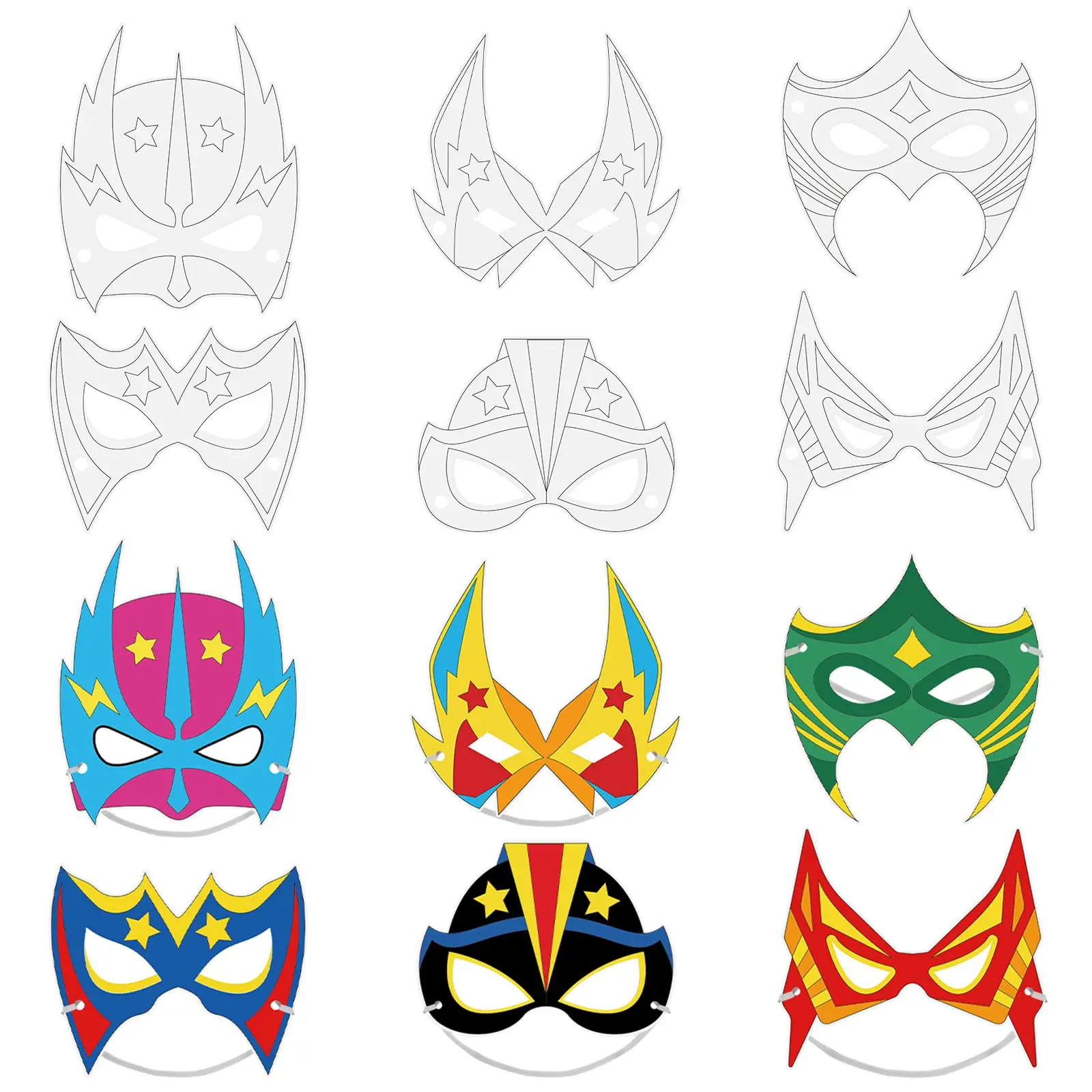 36 Pieces Color Your Own Hero Mask DIY Hero Paper Mask Craft Blank Graffiti Paper Mask with Ropes for Kids Birthday Party