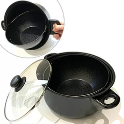 6 QT Easy Draining Built-in Rotatable Filter Basket Multifunction Pasta Pot with Non-Slip Handle Cooking Pot with Strainer Lid