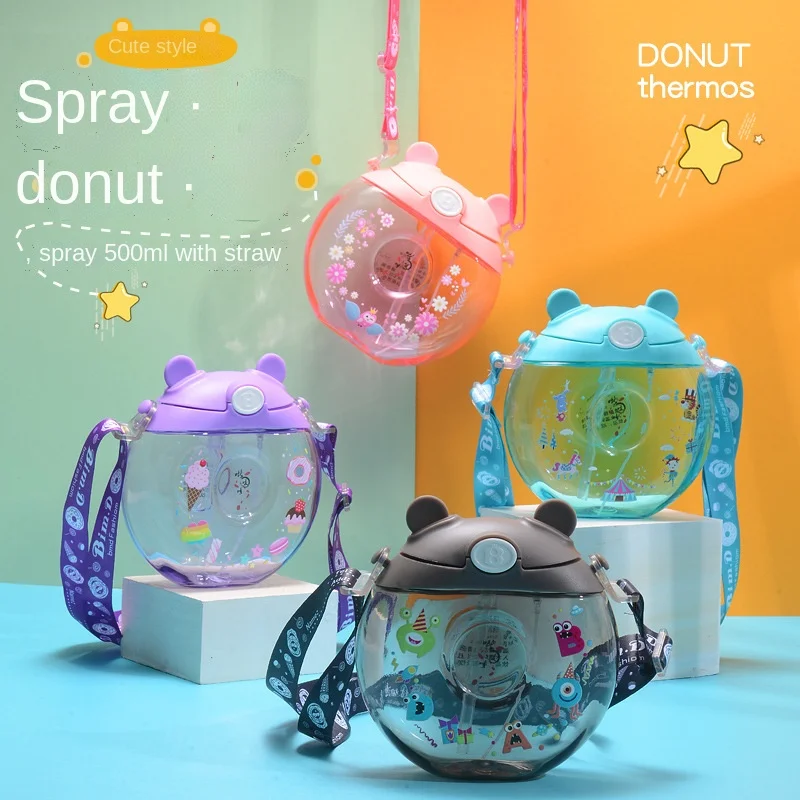 17oz 500ml Children learn drinking cups donut-shaped Plastic Water Kettle With Spray