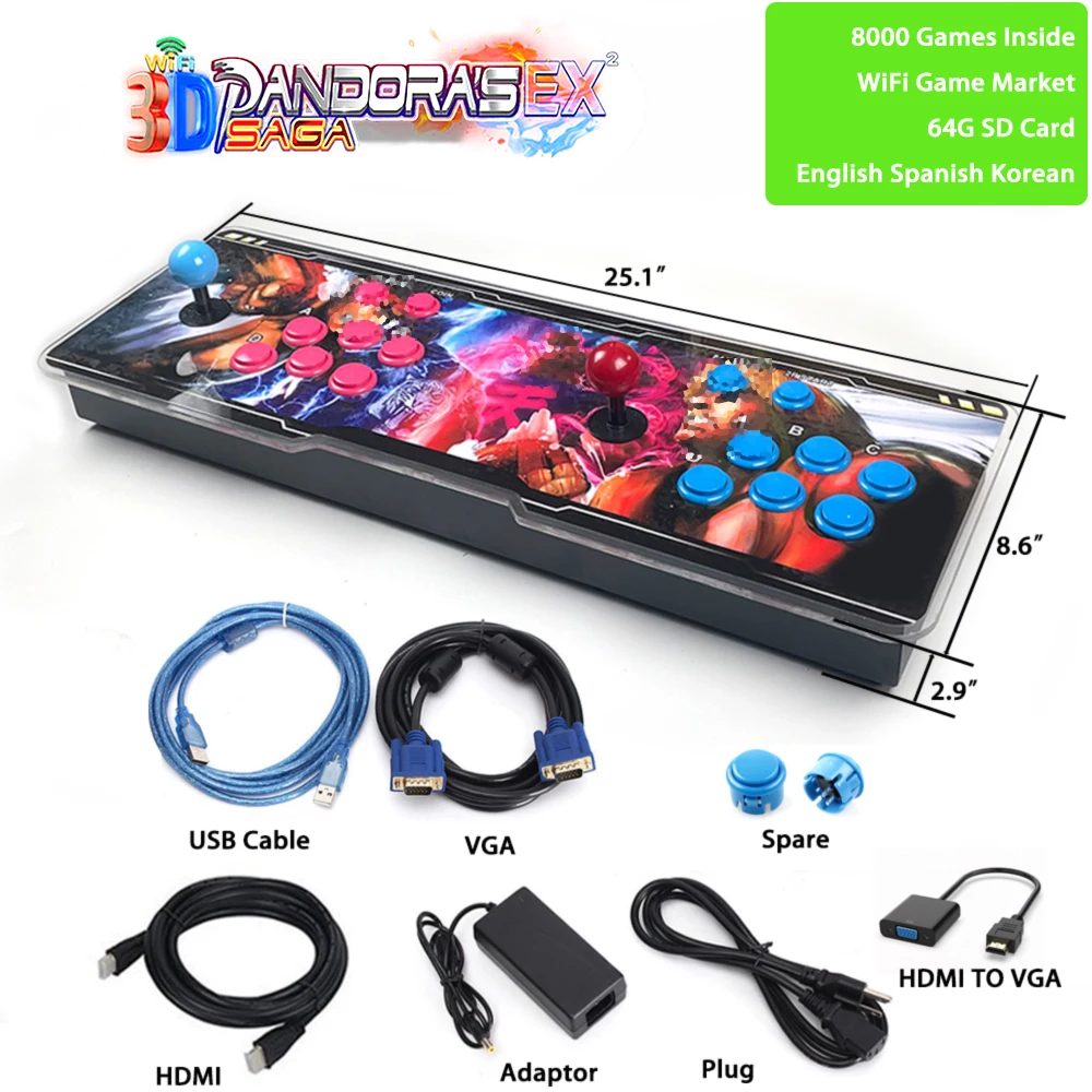 8000 in 1 Retro Games with 3D WiFi Market Arcade Game Box 1-4 Players Console Pandora Saga EX2 Support add / online games