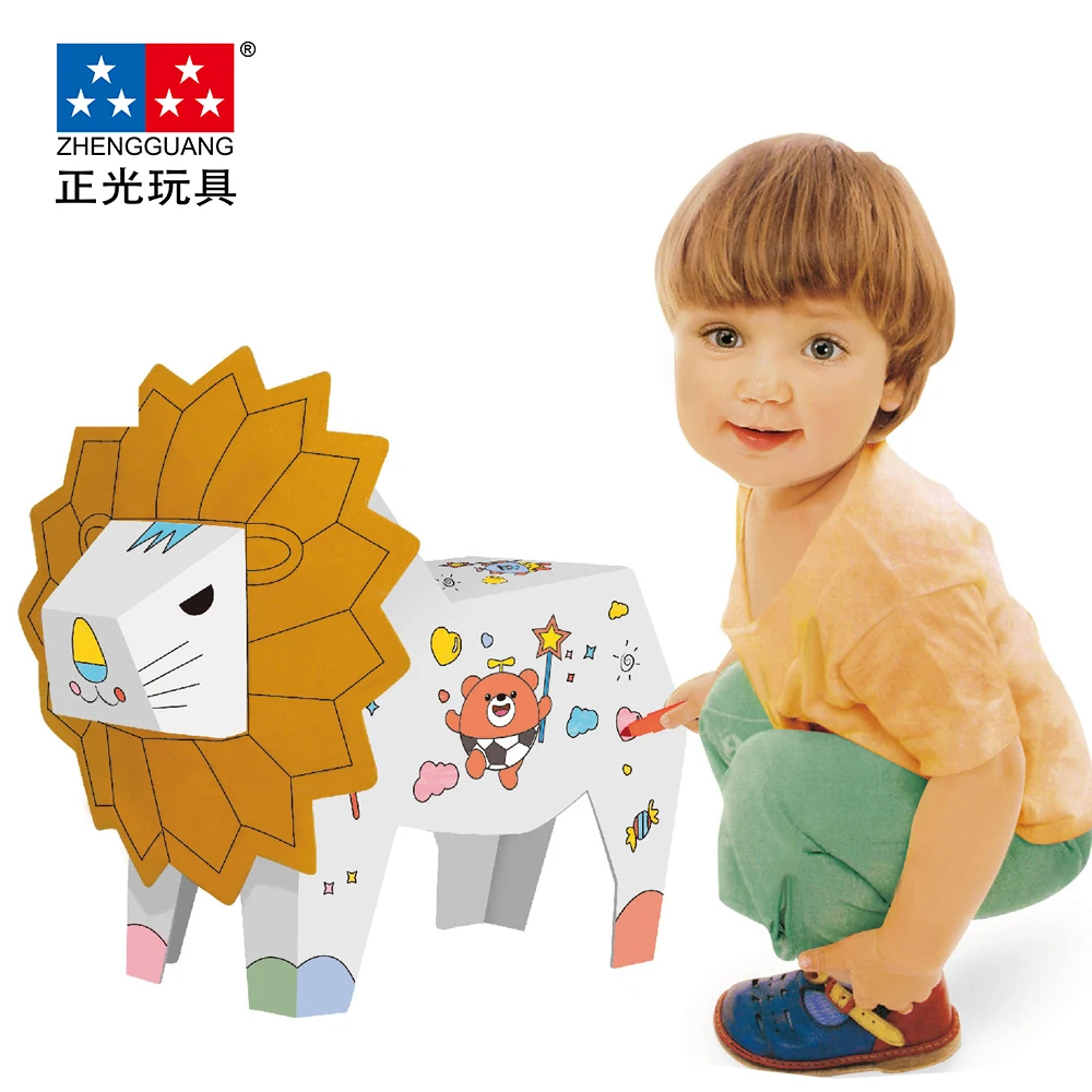 OEM large paper children diy drawing doodle doll for diy dream house 3D puzzle kids painting lion toy