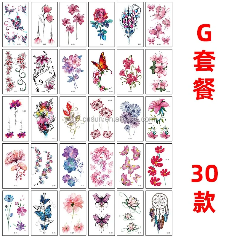 High quality 30 Sheets Temporary Tattoos For Women Girls Flower Words Butterfly Waterproof Tattoo Stickers
