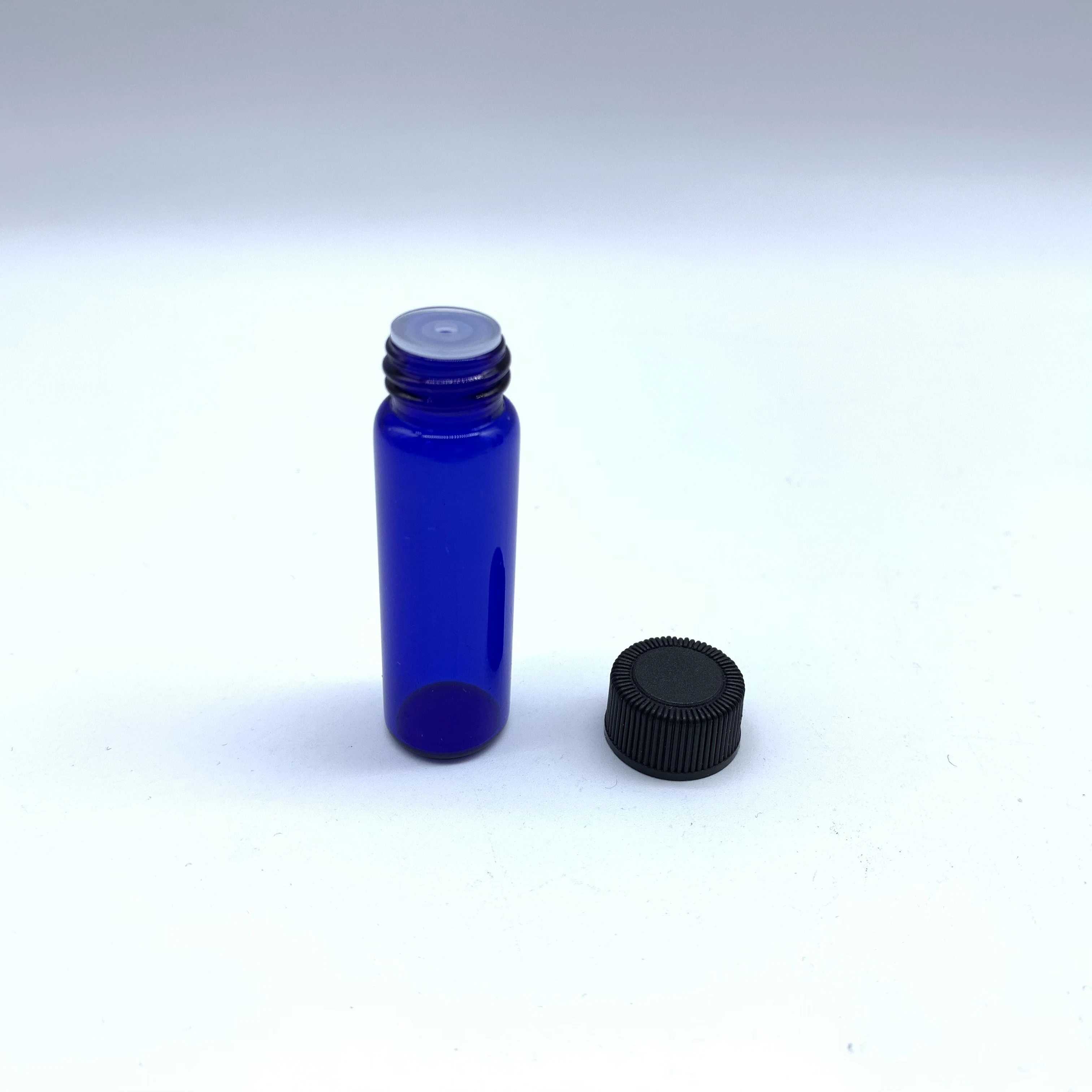 1 dram 4ml empty cobalt blue glass essential oil sample vials with nature orifice reducer and Black Lid
