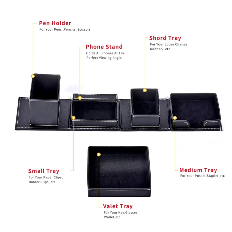 Custom Leather Office Supplies Desk Organizer Storage Boxes And Accessories Box