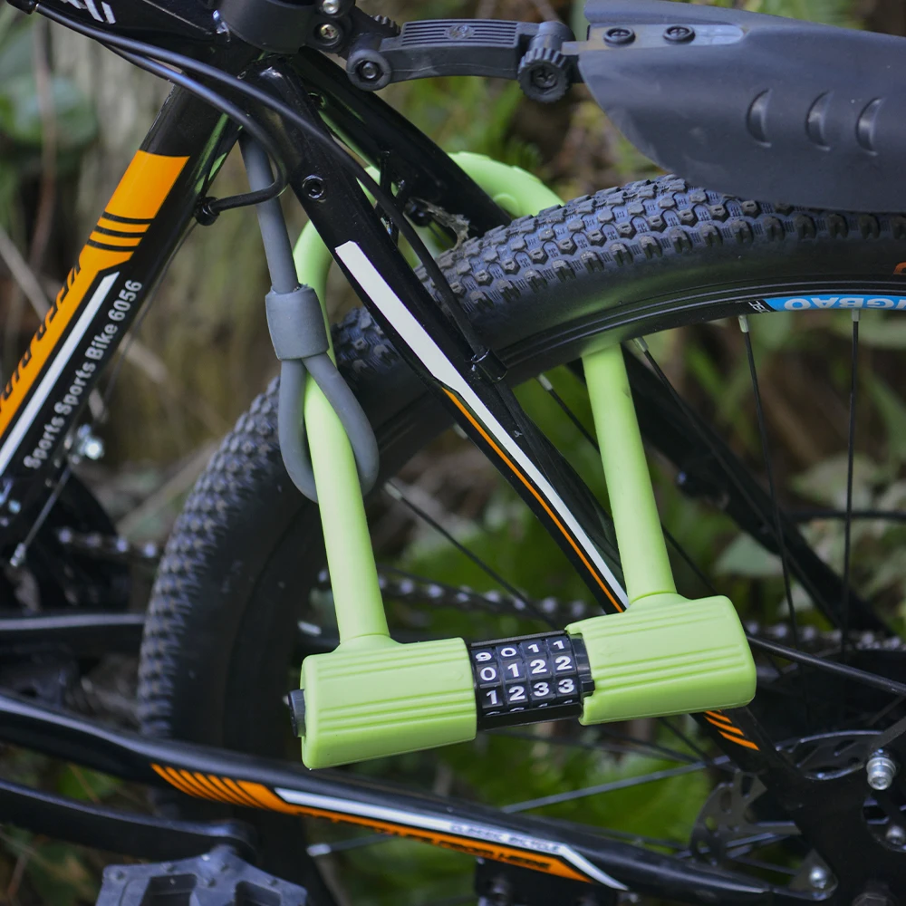security Bicycle Motorcycle Scooter Accessories Steel bike Lock Anti-Theft Silicone cover 4 Digits combination password u lock