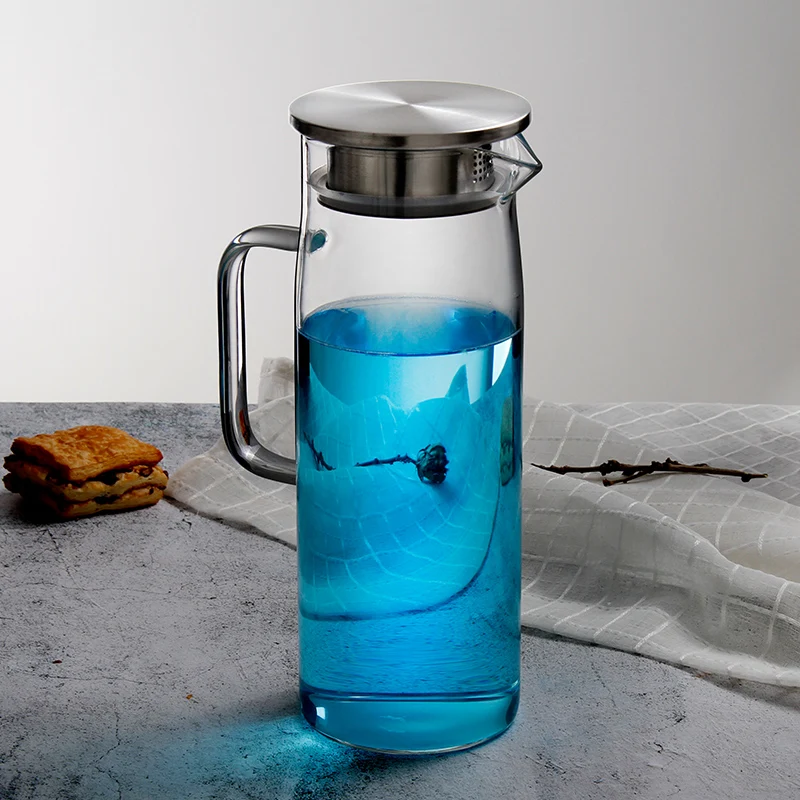 2023 Hot sale High Borosilicate Clear Glass Teapot cold water bottle With Stainless Steel Lid