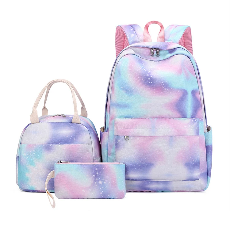 3pcs/set Starry Sky Graffiti School Bag Set Teen Girls Waterproof Backpack With Lunch Bag Pencil Case