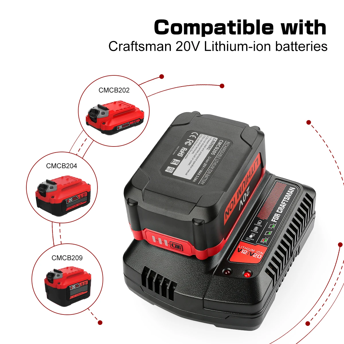 20V MAX Battery Charger CMCB104 Compatible with Craftsman V20 Lithium Battery