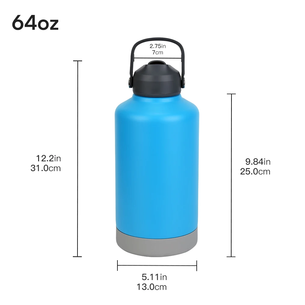 Food Grade huge 64oz 1800ml Wide Mouth Double-Walled Vacuum Insulated Flasks Stainless Steel Insulated Water Bottle