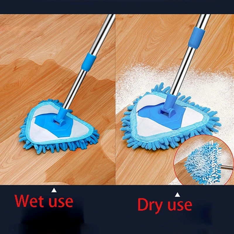 DS920 Floor Ceiling Car Window Rotary Dust Mop Telescopic Retractable Lazy Cleaning Mop Rotatable Chenille Triangle Flat Mop