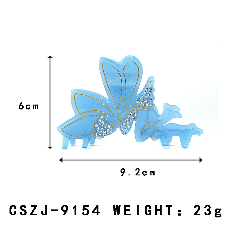 YIYI Factory price gold contour line sky blue glitter hair claw lovely butterfly fairy solid color hair clips acetate material