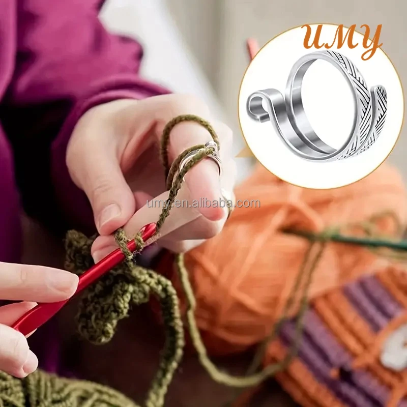 Sewing Thimble Yarn Guide Finger Holder Adjustable Knitting Crochet Loop Tension Ring Thimbles Accesorios Crochet Tension Rings
