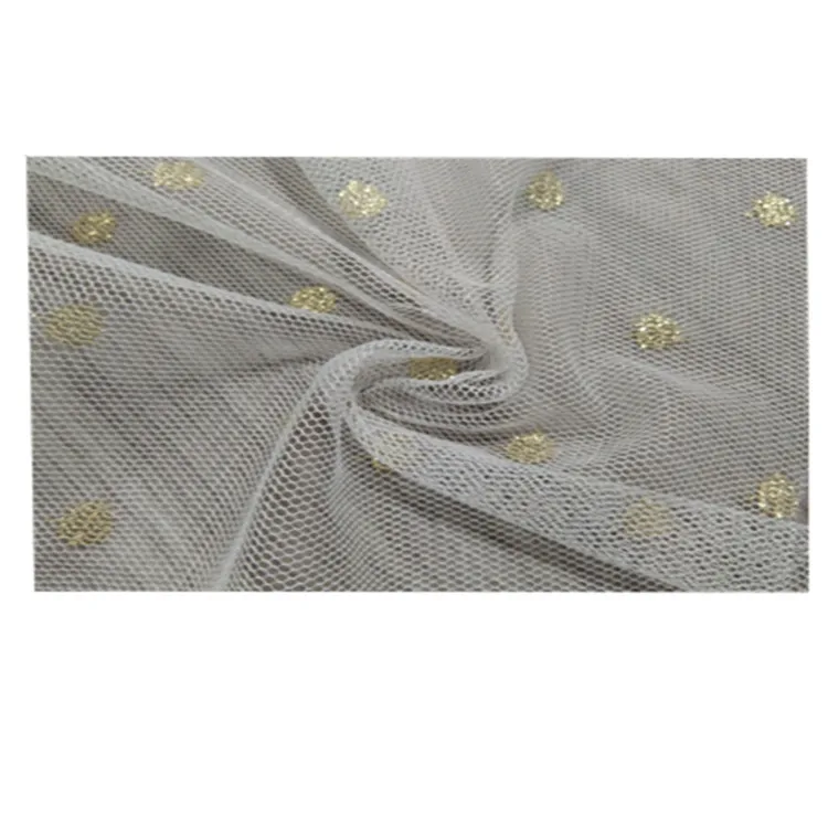 
Shiny Gold Thread Embroidery Tulle Polyester Nylon Spandex Fabric for Dress Mosquito Net 