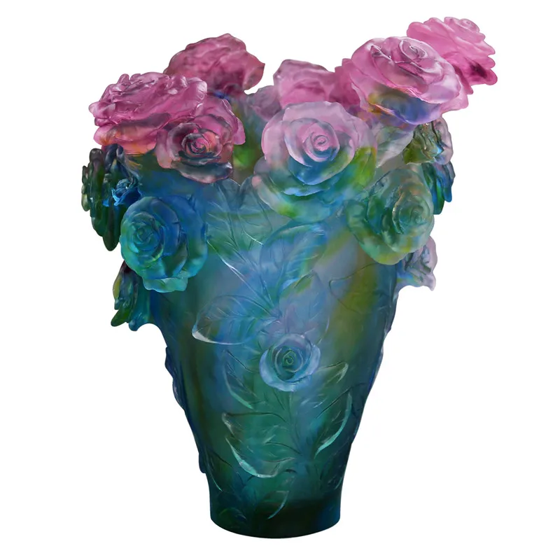 popular  Daum style  big  size crystal   rose  vase for home decoration wedding hotel  villa ornament