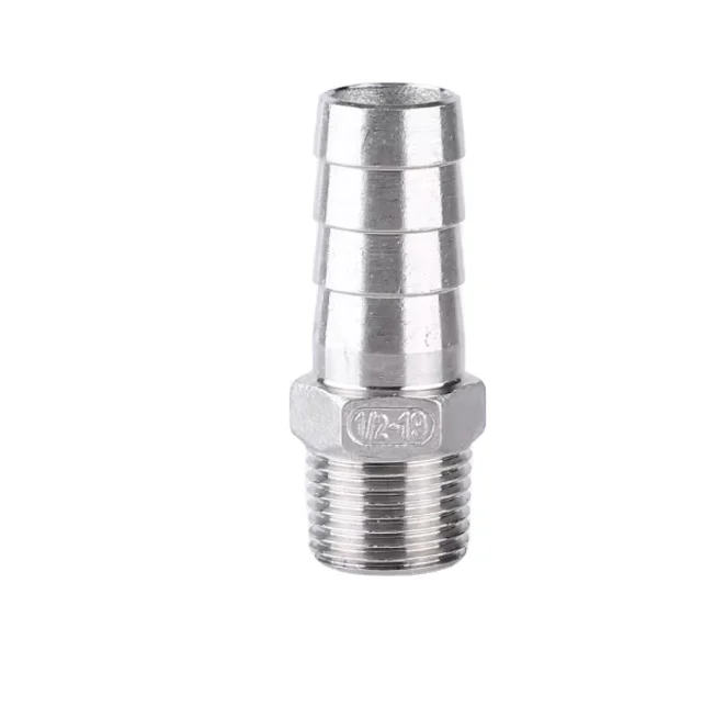 KQ SS304 Male Thread Hose Barb Connector 1/2' BSPT X 16mm OD Hex Nipple Fittings