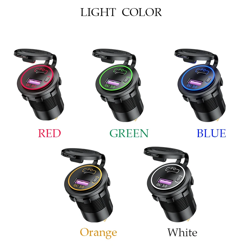 Fast Car Charger Equipped with USB-C PD and USB-A QC 3.0 On-Board Charger Socket Power Outlet with LED Switch