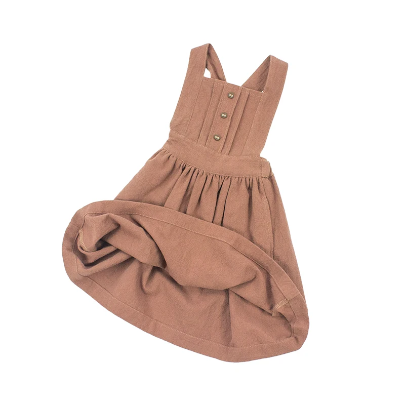 2023 Wholesale Baby solid color linen dress girl backless suspender skirt baby girls dresses