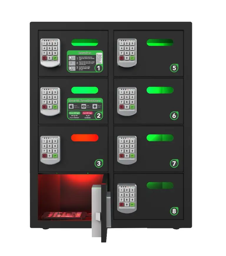 KiDiGi Cold roolled steel cabinet  8 Bay smart phone charger locker euro