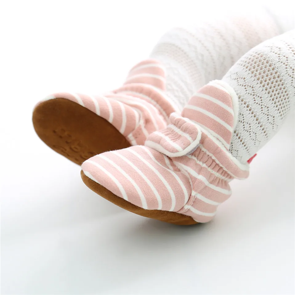 
Baby Shoes For NewBorn Baby Boys Girls Stripe Toddler First Walkers Booties Cotton Comfort Soft Anti-slip Infant Warm Boots 