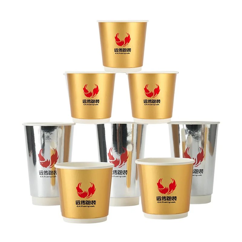 Factory Wholesale Custom Printed LOGO Gold Silver Paper Cups Color Double Wall  Biodegradable Disposable Paper Cups