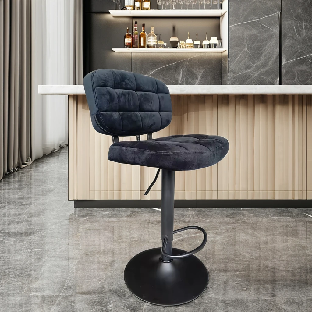 Bar Bistro Cafe Home Bar Counter Height Black Velvet Kitchen Swivel Bar Stools With Back
