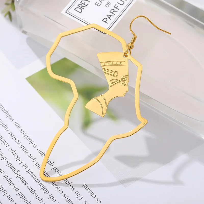 Bohemia African Map Earrings 11CM Africa Earrings Jewelry Stainless Steel Boho Dangling Earrings Women Jewelry