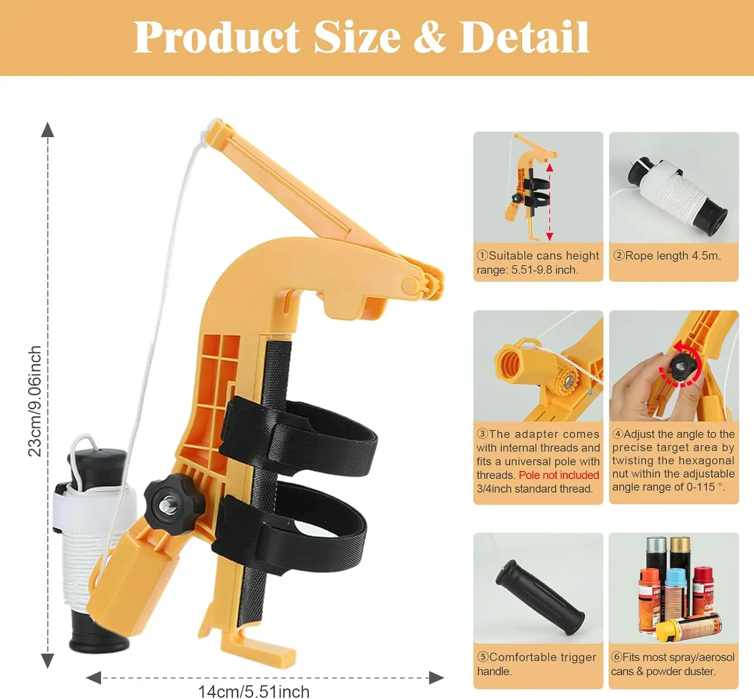 Adjustable Angle Heavy Duty Spray Can Extension Pole Adaptor Spray Can Trigger Handle for Most Aerosol Cans and Powder Dusters