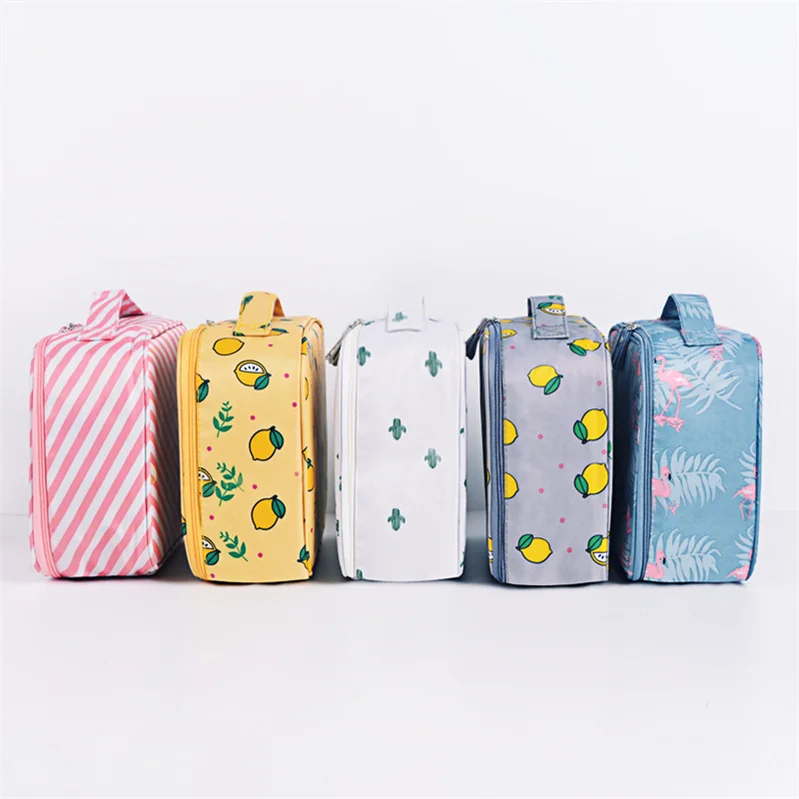 Wholesale Twill Travel Square Portable Waterproof Makeup Stick Brush Cosmetic Storage Case Bag with Handle