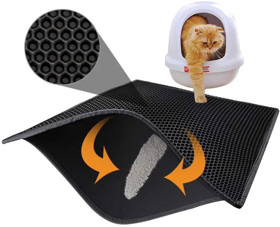 Cat Litter Mat Trapping for Litter Box Urine Waterproof Honeycomb Double Layer Anti Tracking Kitty Mats for Cat Easy to Clean
