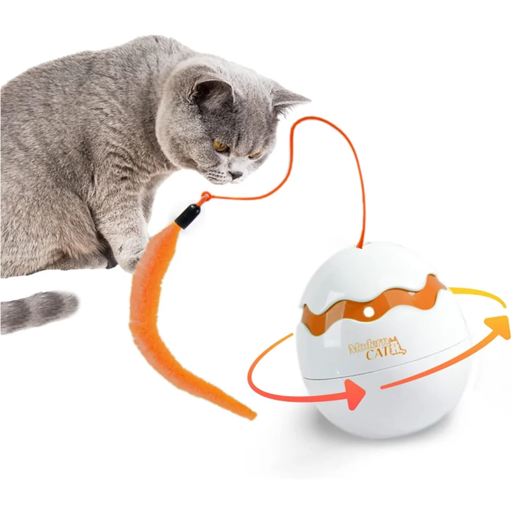 AFP Interactive Cat Teaser Toy Automatic Electric Rolling Ball With Feather Indoor Self Rotating Tumbler Spinner WIth Auto Timer