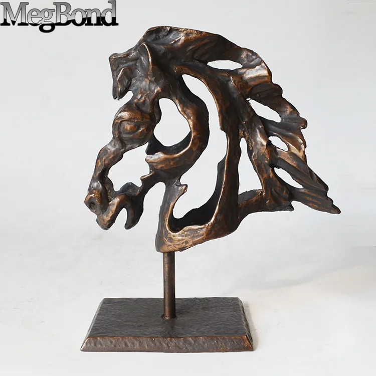 Cast iron metal horse head bronze sculpture statue