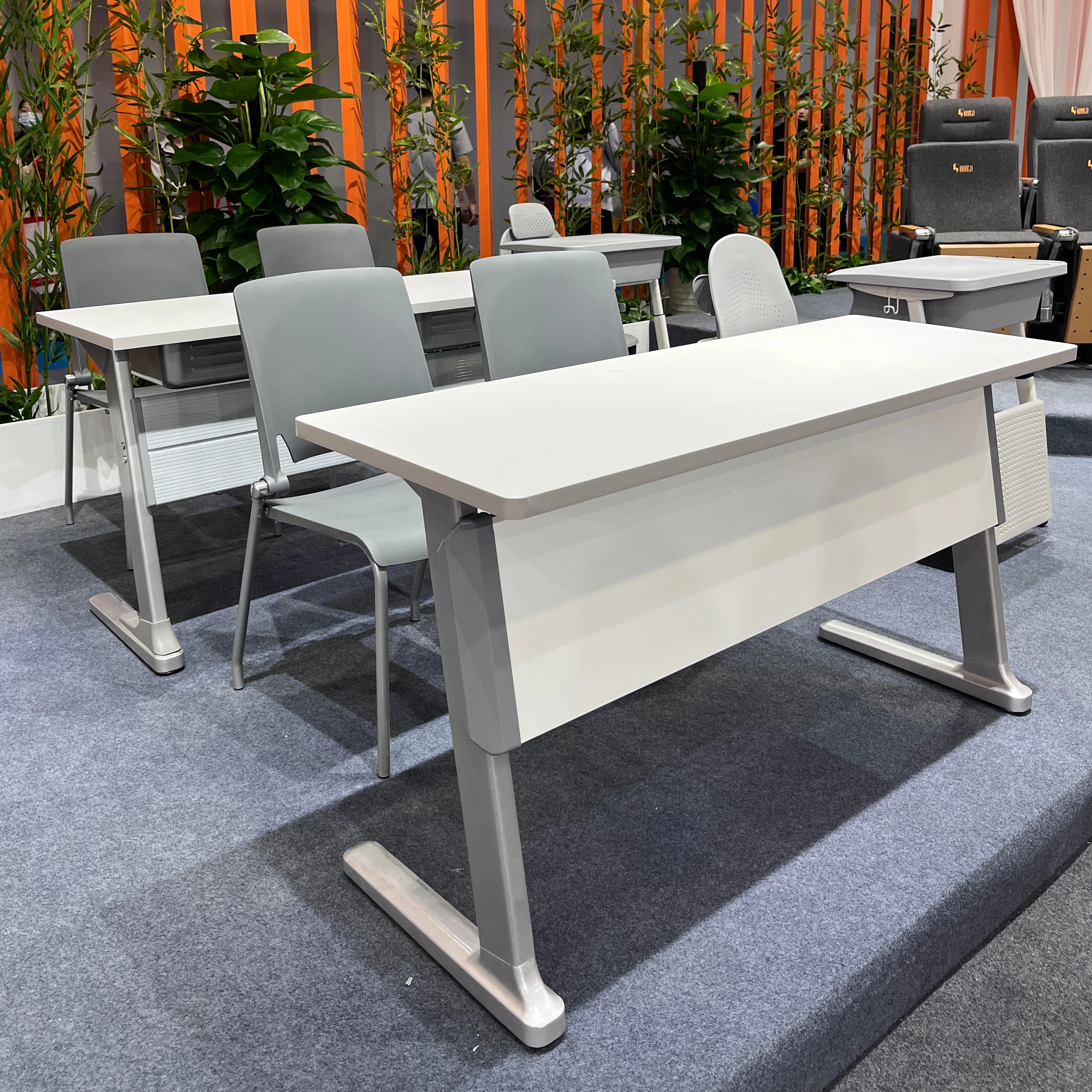 Top Quality & Competitive Price school classroom furniture HONGJI modern  student study chair study school table with bookshelf