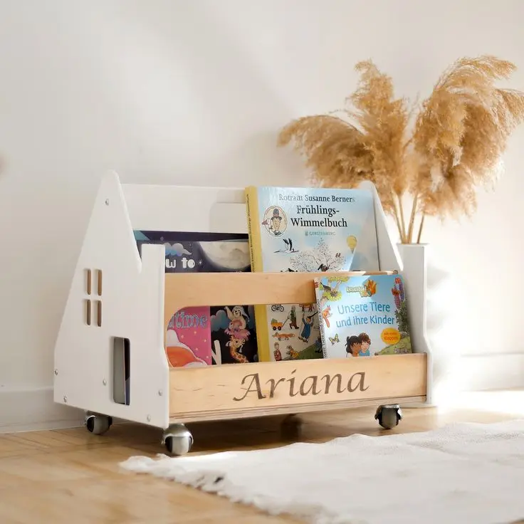 Montessori Kids Bookshelf Wood Furniture for Playroom Bed Farmhouse Application Gift for Toddlers