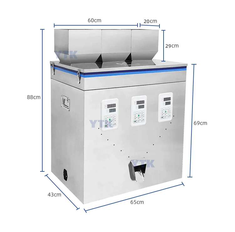 YTK-W200T Factory price triple weighing scale type dosing filling machine for powder granule particle small snacks parts