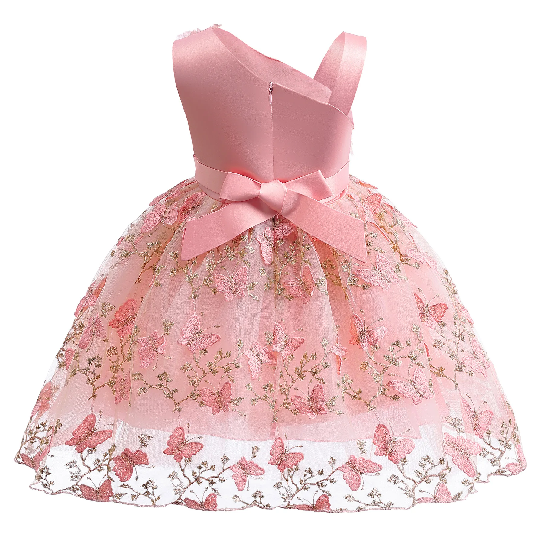 Elegant One-Shoulder Butterfly Embroidered Princess Dress for Girls Perfect for Weddings & Special Occasions