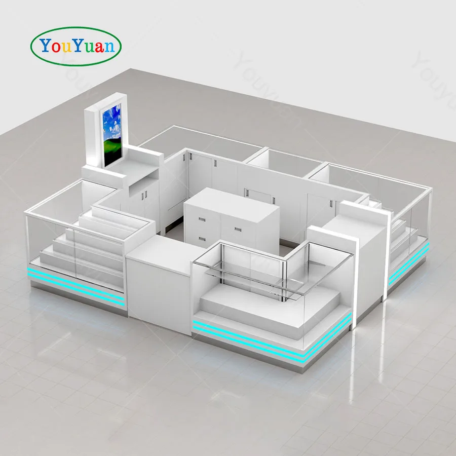 Cell phone accessories and repair kiosk free standing showcase phone repair shop design cellphone repair kiosks