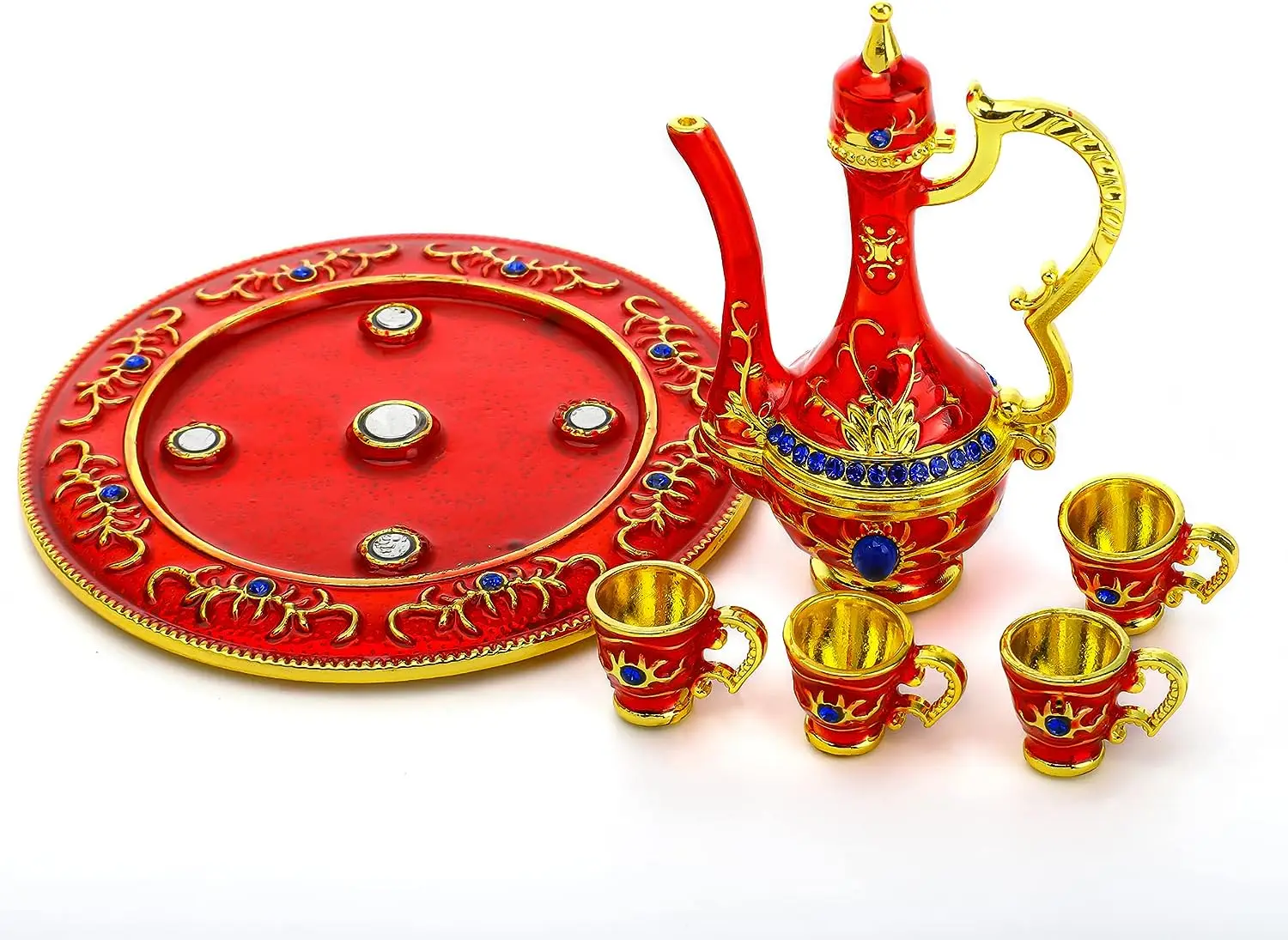 Teapot Jewelry Trinket Box Hinged Hand Painted Enamel Ring Holder for Home Decor Gift,3inch Europe Red Folk Art Modern Gua Tin