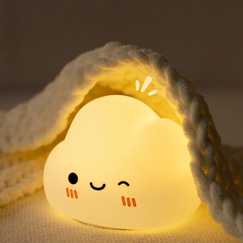 2024 New Mini Cute Rechargeable Lamp Cloud Kids Night Light Gradient 7 Colors Pat Control Usb Bed Side Desk Light