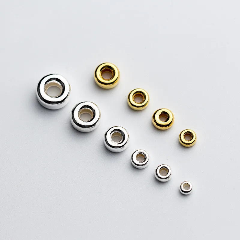 3mm 4mm 5mm 6mm 925 Solid Sterling Silver Wheel Shape Flat Round Spacer Bead for Handmade Jewelry Making Findings