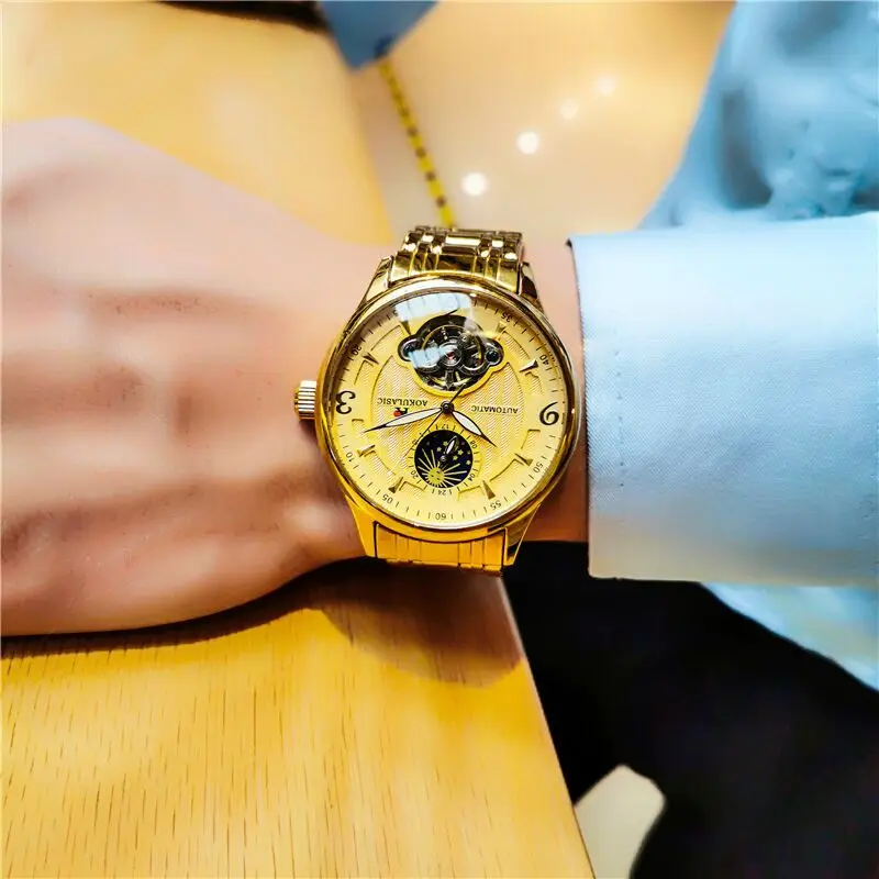 Unique Design Arabic Number Dual Face Three Buttons Chrono Automatic Mechanical Movement Men Wristwatches