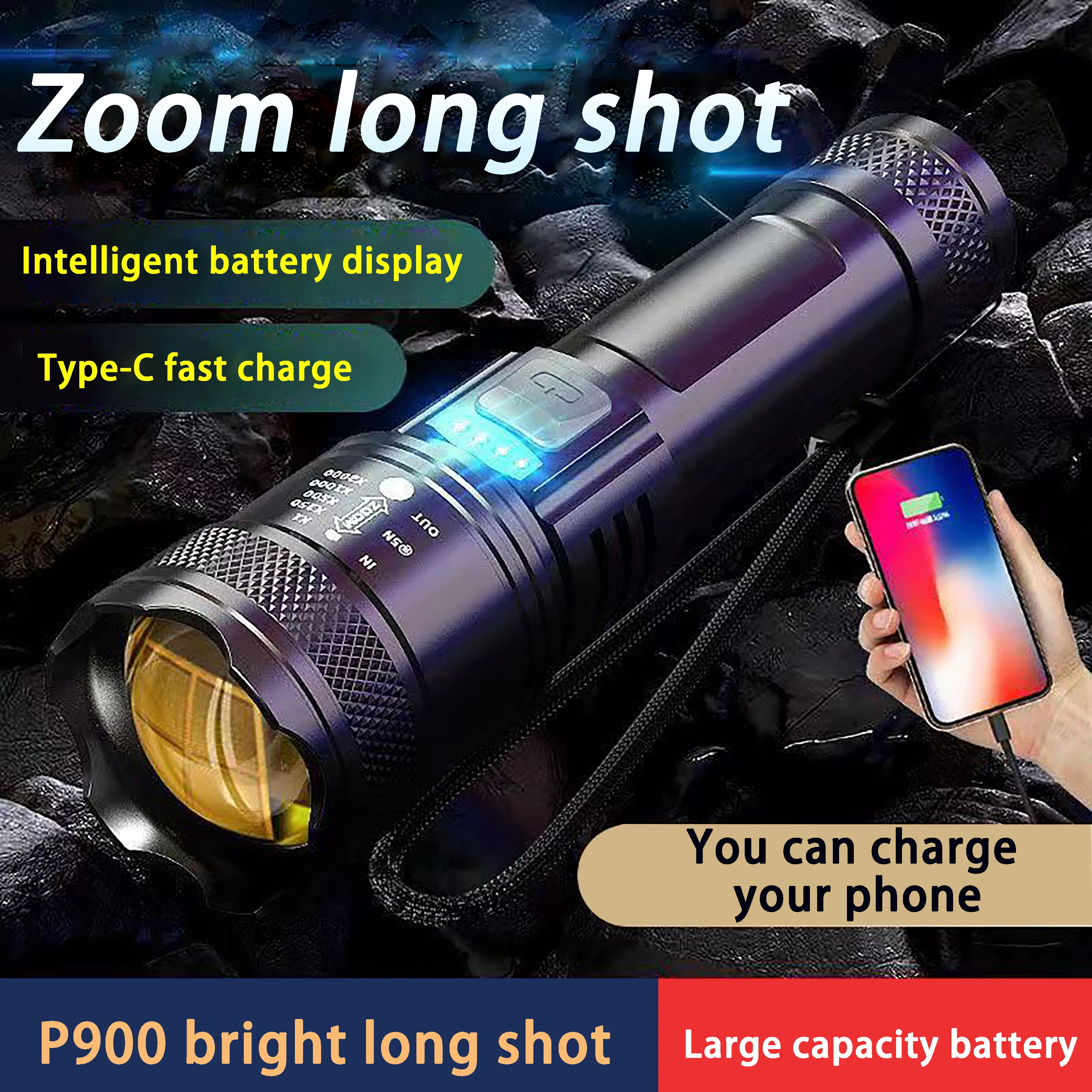 Waterproof camping outdoor flashlight Distress flash 10w 18650 power lithium battery outdoor flashlight, portable bright light