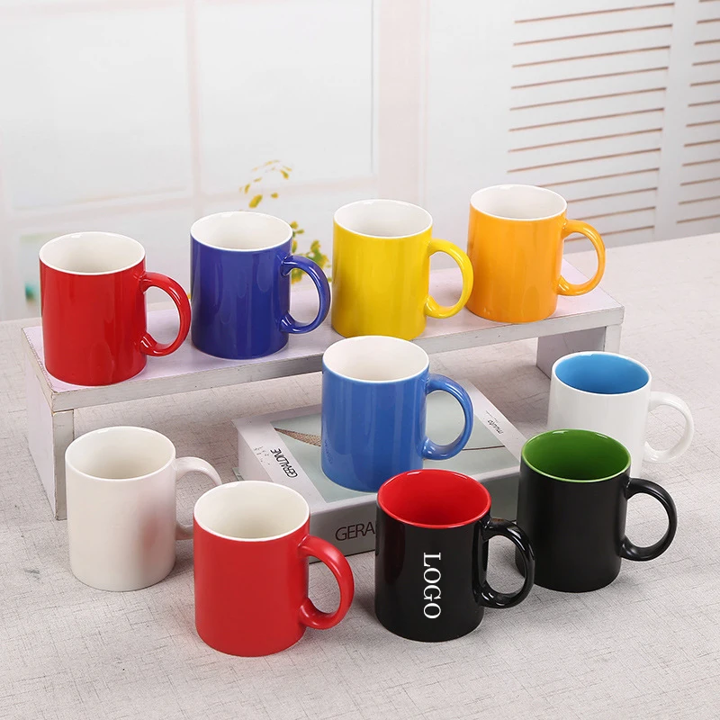 Custom LOGO 10Oz 320ml High-temperature Firing Transparent Glaze Coffee Ceramic Mugs Straight Water Cup For Business Gifts