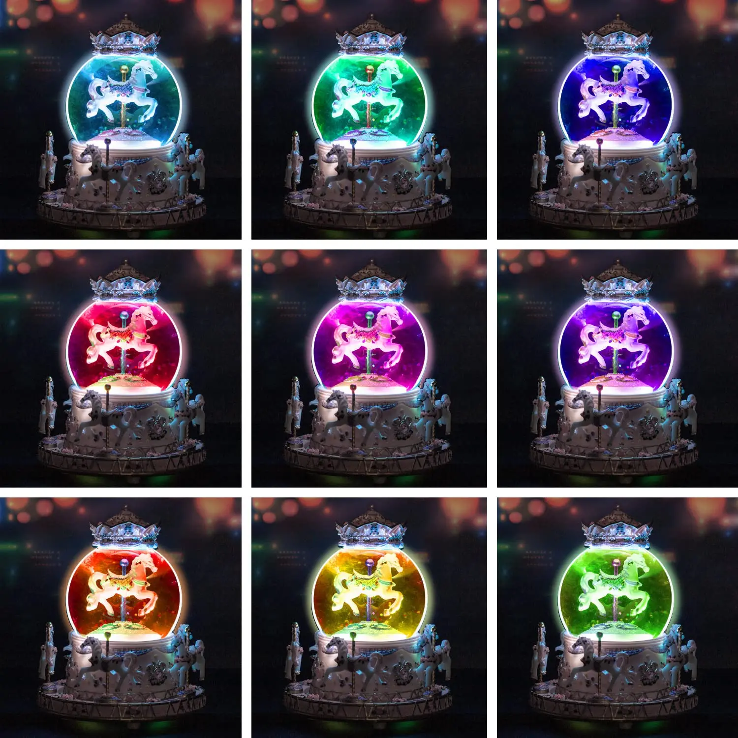 Customized Music Color Gradient Led Light Conversion Snowflake Playback Carousel Unicorn Glass Music Box
