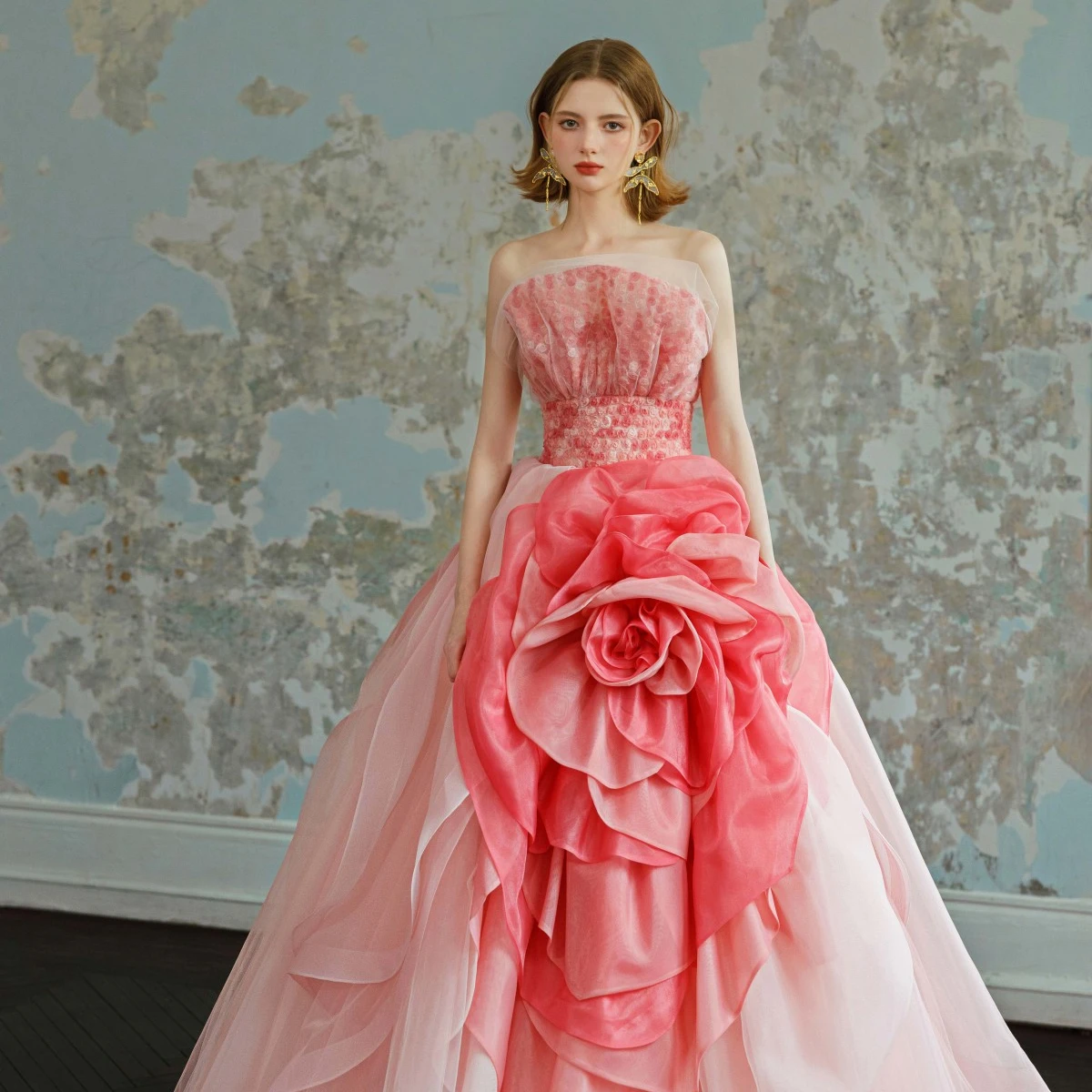 new collection unique strapless princess handmade 3D flower floral ball gown quinceanera Vestido festivo wedding dress Robes de