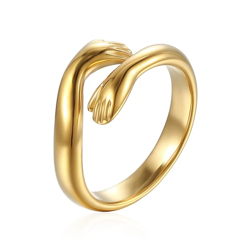 Тусклые модные обнимающие руки Открытое кольцо из нержавеющей стали 18k золото для женщин массивные креативные милые парные кольца