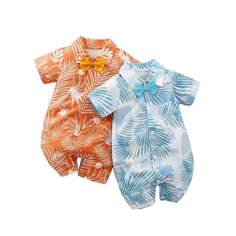 Wholesale Newborn Baby Hawaiian Style Casual  Jumpsuit Lapel Short-sleeved Baby Clothing Baby Romper