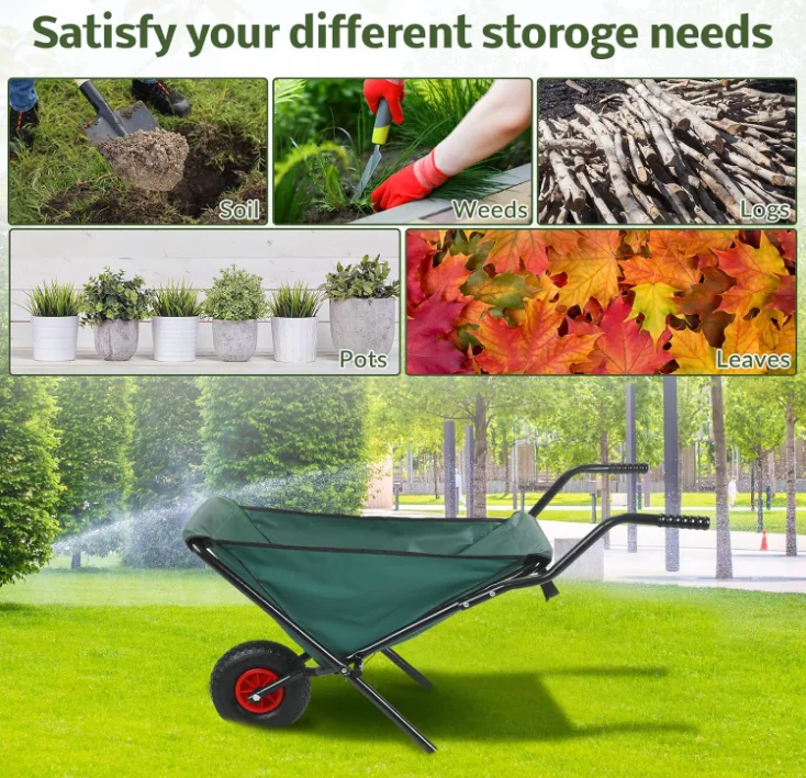 Foldable and light weight canvas wheelbarrow for garden leaves clean